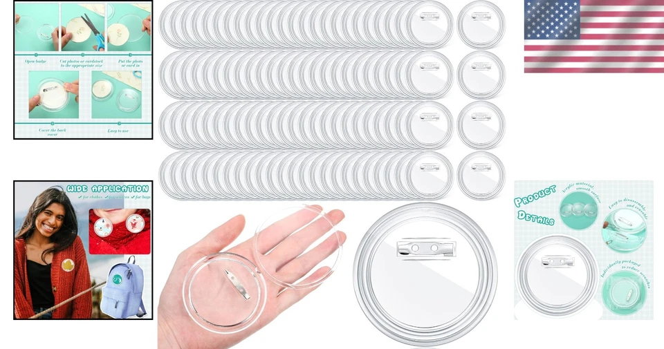 Clear Button Pins for Crafts - 3" Bulk Pack - Image 2 of 4