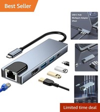 High-Speed USB C Hub Adapter 5-in-1: HDMI, Ethernet, PD Charging - Aluminum