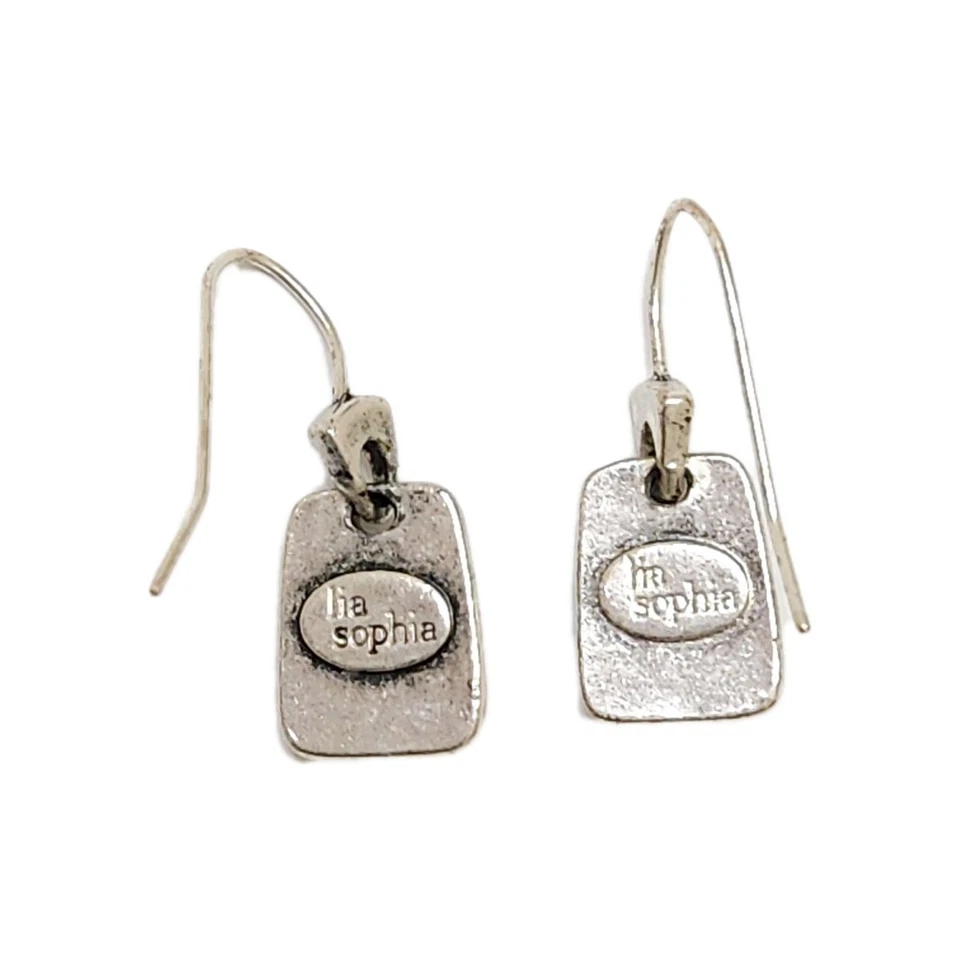 Vintage Lia Sophia Signed Dolce Silver Black Onyx Dangle Drop Hook Earrings - Image 2 of 4