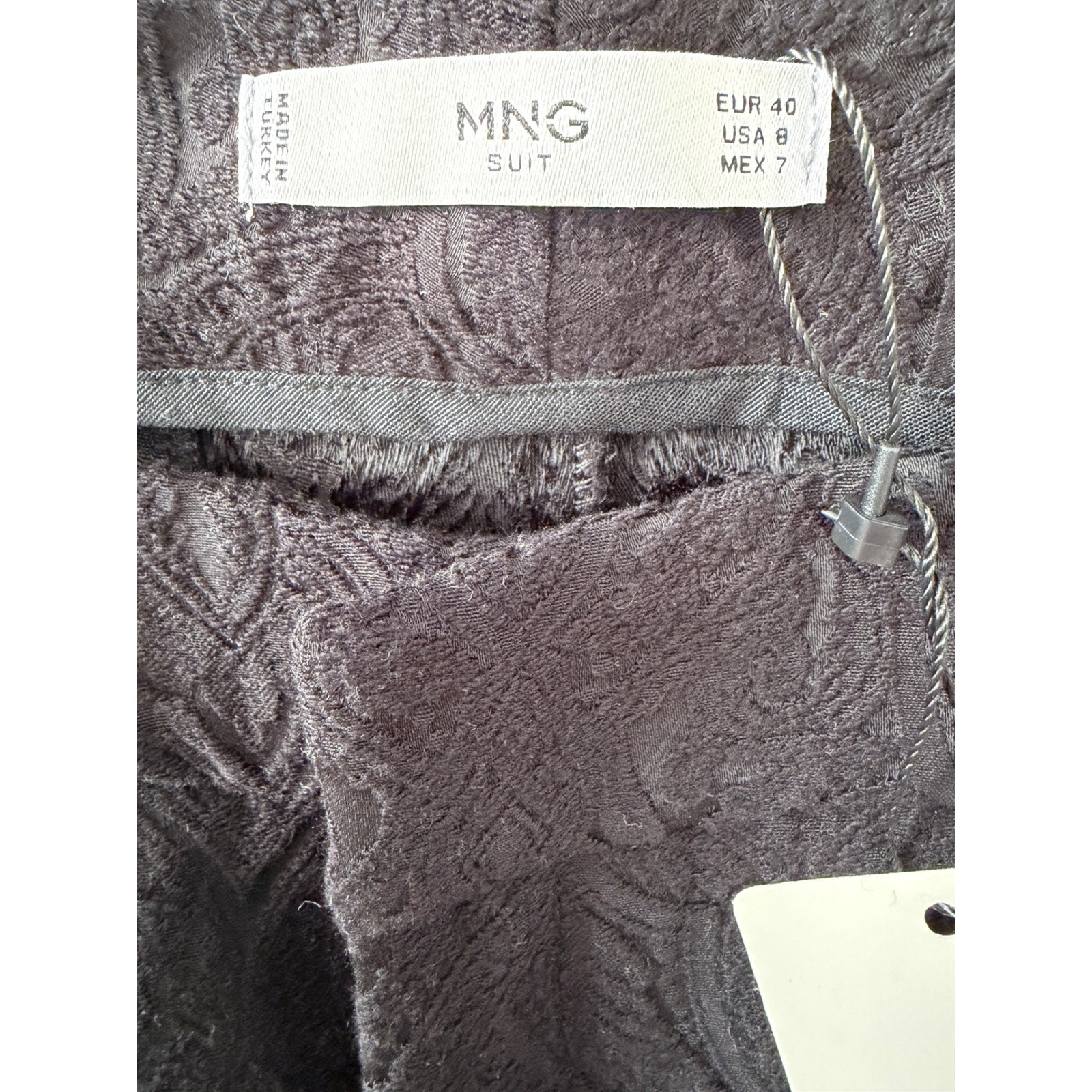 Mango MNG Suit Black Paisley Jacquard Slim Ankle Slit Dress Pants USA 8 NEW thumbnail 4