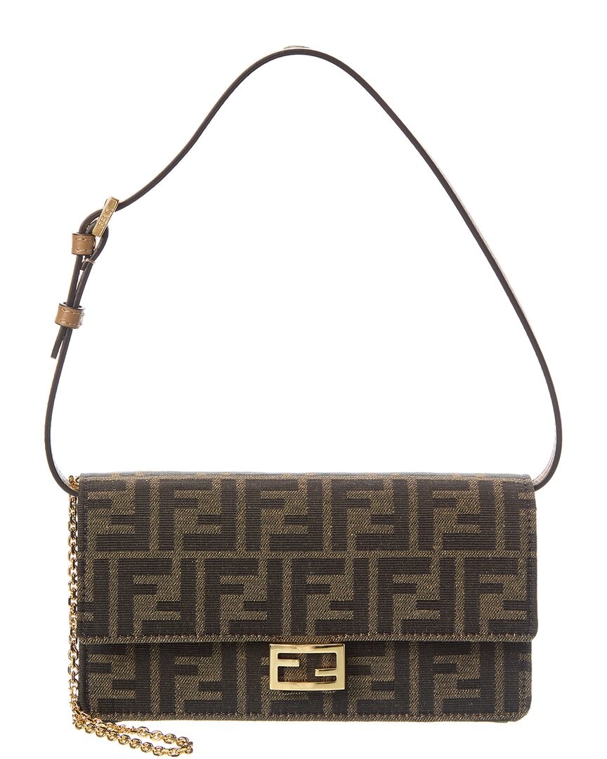 Fendi Baguette Ff Jacquard - Leather Wallet On Chain Womens Brown Os 213290₽