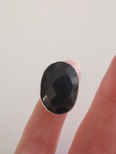 Sterling Silver Gorgeous Faceted Onyx Ring Size N R4MY