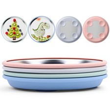 8" Stainless Steel Baby Suction Plate, Toddler Plates with Removable Silicone...