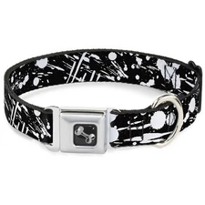 Dog Collar Bone Splatter Black/White Medium 11-16.5"