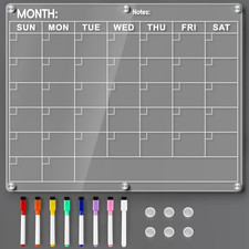 Acrylic Fridge Calendar, Magnetic Monthly Planner with 8 Color Markers, Clear Dr