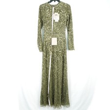 Maryisa Derya Modest Embellished Sequin Maxi Dress In Khaki - Women's Size US 2