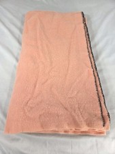 Vintage Art Deco Pink Wool Blanket Large Old Wool Heavy 74  x 60  Black Trim