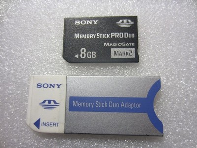 Sony 8Gb Memory Stick Pro Duo Magic Gate memory card & Adapter MSAC-M2 Tested