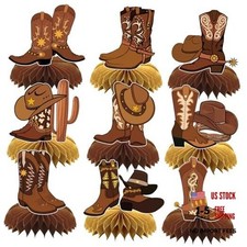 9Pcs Cowboy Party Honeycomb Centerpiece Decorations,Western Theme Table Topper