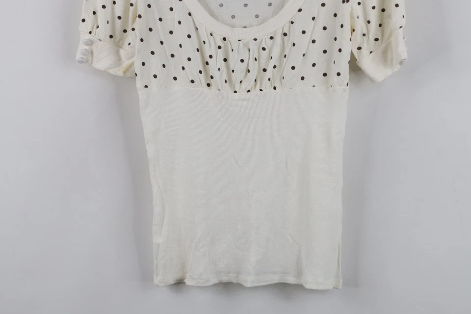 Vtg Y2K Forever 21 Womens XS Bella Babydoll Polka Dot Ribbed Knit Shirt Top - Image 3 of 4