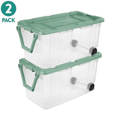 2 Pack Sterilite Extra-Large Wheeled Rugged Storage Bin, 160 Quart, Clear