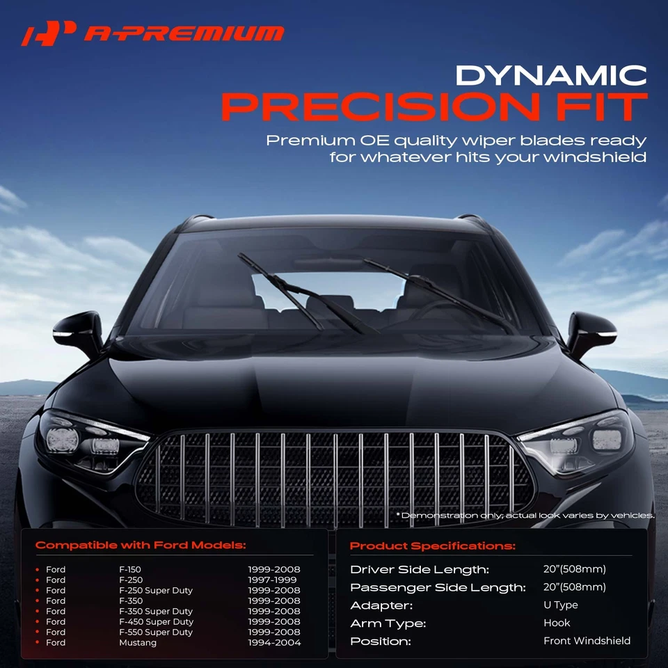 A-Premium 2x limpiaparabrisas delantero de 20" y 20" para Ford F-150 F-250 F-350 Foto 2 de 4