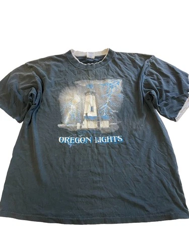 Mens BELTON Black Faded Vintage 1995 "Oregon Lights" Single Stitch Shirt Sz XL