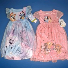 Bluey & Bingo Toddler Girls Nightgown Pajamas Set of 2, 3T Blue Pink Dress NWT