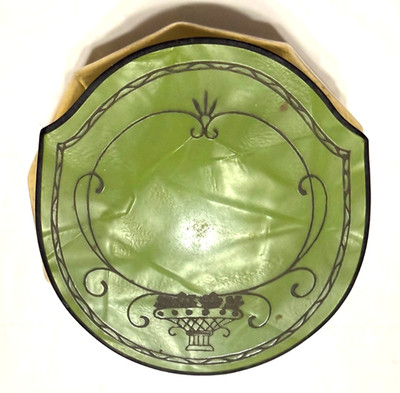 1920s Vintage Art Deco MCM Amber Color Glass Vanity Powder Jar W/ Celluloid Lid