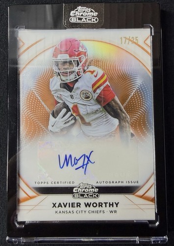 2025 Topps Chrome Black Xavier Worthy /25 Orange Refractor Ivory Auto Chiefs