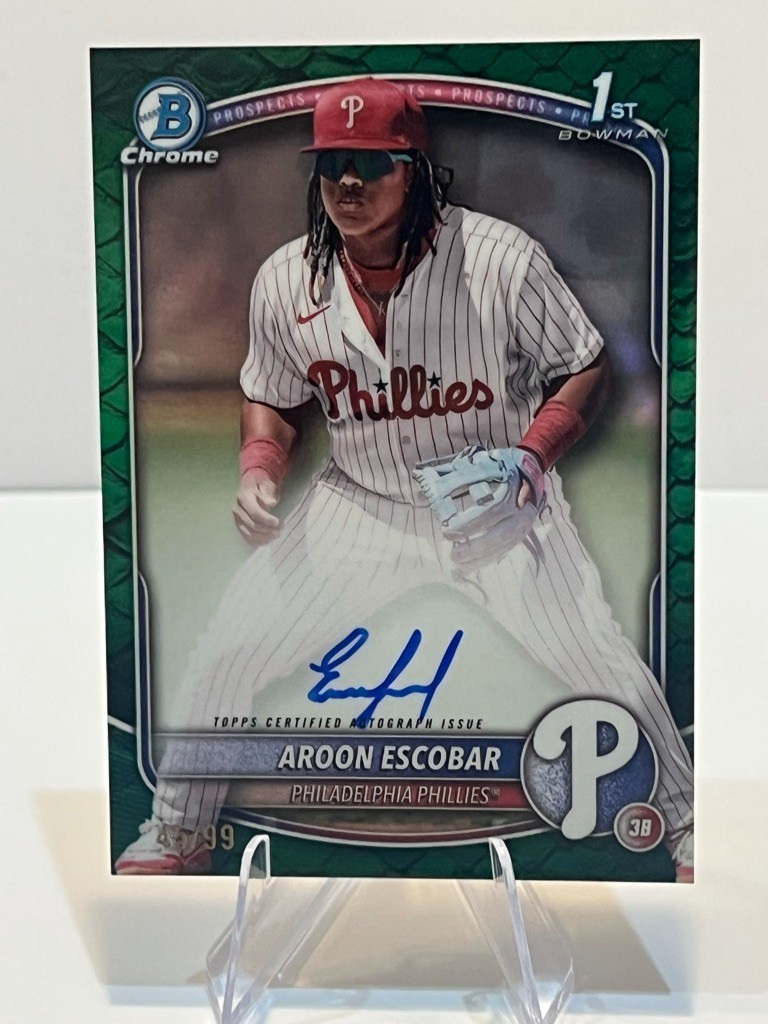 2025 Bowman Aroon Escobar 45/99 Auto Green Shimmer 1st Chrome Prospect #CPA-AE