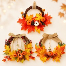 Thanksgiving Fall Harvest Pumpkin Wreath Indoor/Outdoor Autumn Door Wall Decor