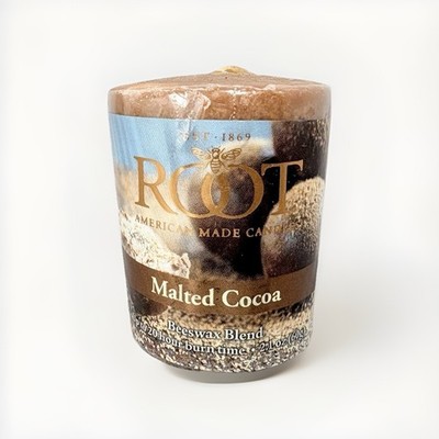 Root Votive Candle Malted Cocoa Beeswax Blend USA Made 20 Hour Cotton Wick