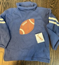 Claver Roll Neck Sweater Blue Football Knit Cotton Sz 6X NWT $62