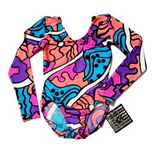 GK Elite VTG 90s Graffiti Art Pop Culture Gymnastics Leotard Bodysuit AS Adult S