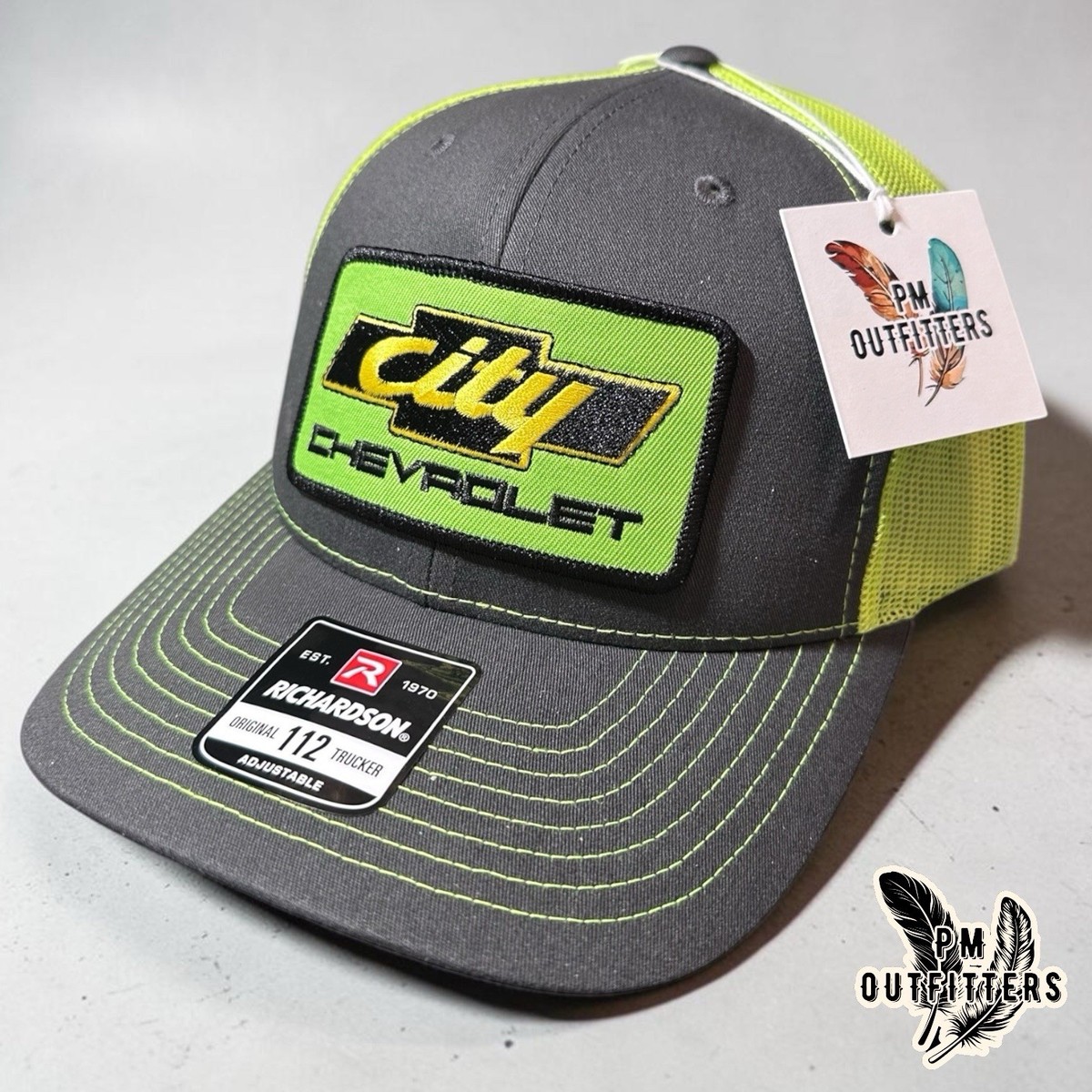 City Chevrolet Trucker Hat Richardson 112 Charcoal Neon  display picture 3