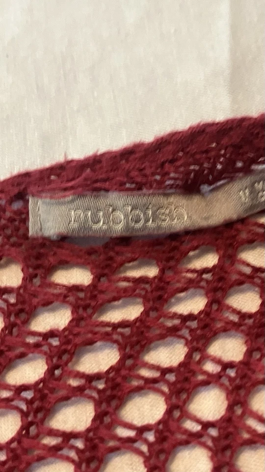 Cárdigan suéter vintage de encaje granate para mujer talla mediana frente abierto manga larga Foto 3 de 4