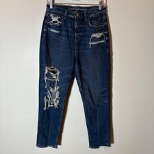 American Eagle Outfitters Mom Jeans Dark Wash Distressed Ripped High Rise Size 4