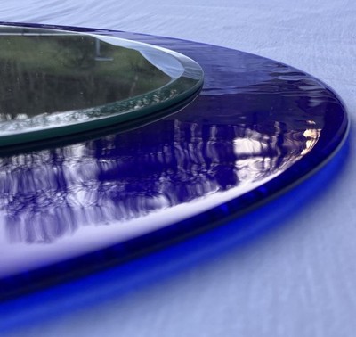 Vintage Blue Cast Glass Mirror 54cm Space Age 70s Bayer Glas Mid Century Modern