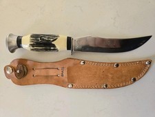 Vtg Edge Mark Fixed Blade Hunting Knife Stainless Brazil Leather Sheath #22504
