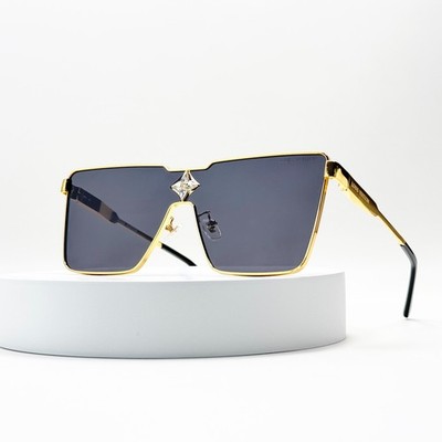 Louis Vuitton Z1700U LV Shield Cyclone Gold Frame Black Lens Sunglasses