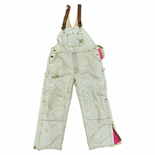 VTG Carhartt Overalls BIB Large Distressed Thrashed Red Quilt Lined Double Knee - product listing photo