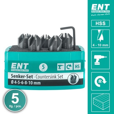 ENT 26516 5-tlg Aufsteckversenker-Set HSS, D 4 5 6 8 10 mm