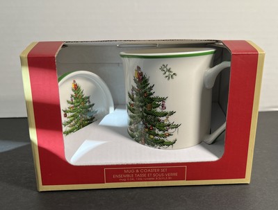 Spode Christmas Tree Ceramic 12oz Coffee Mug And Coaster Set New In Box