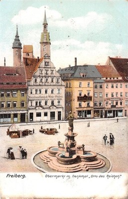 790966) AK Obermarkt mit Denkmal Otto des Reichen Freiberg i.Sa. gelaufen 1905