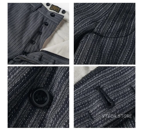 Men's 1930's Black and Grey Stripes Pants Vintage Style Suit Trousers retro - Picture 12 of 18