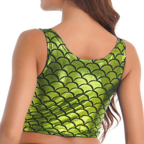 FEESHOW Women Shiny Mermaid Sleeveless Scoop Neck Crop Tank Tops Casual Sports - Picture 59 of 88