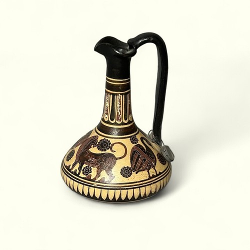 Vtg Greek Museum Corinthian Copy 550 BC Pottery 4" Pitcher Vase & Mini 2" Jug - Picture 2 of 14
