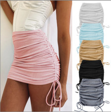 Women Micro Mini Skirt Stretchy Pencil Skirt High Waist Club Party Ruched Skirts
