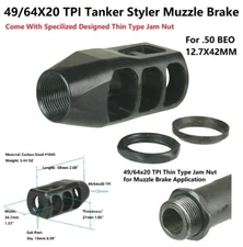 Steel .50 12.7x42mm Tanker Style Competition Muzzle Brake 49/64''x20 TPI Thread