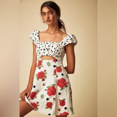 NWT $128 Free People Bom Bom Front/Back Cutouts Cotton Linen Mini Dress sz  XL | eBay