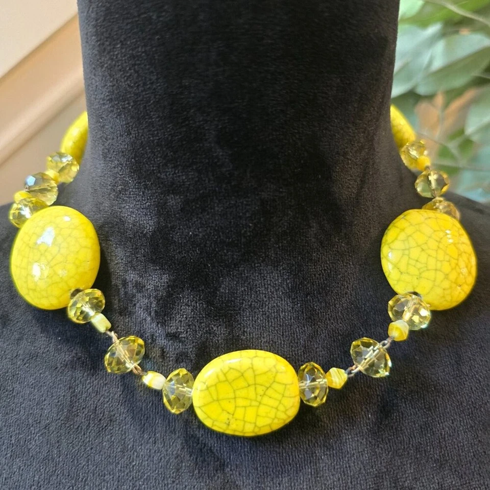 Женщин моды желтый Howlite бирюза и кристалл ожерелье с застежкой омара - Изображение 2 из 4