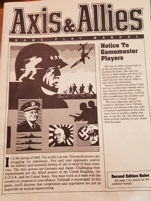 Axis & Allies Board Game 1984 1986  Replacement Game Play Manual