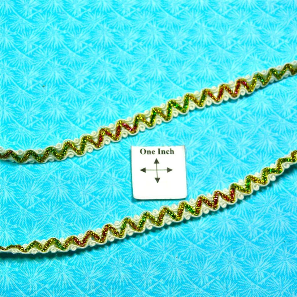 Fabric Trim Ivory With Rainbow Metallic Zig Zag Fabric Trim, 3/8" W, 2 Yards - Image 3 of 3
