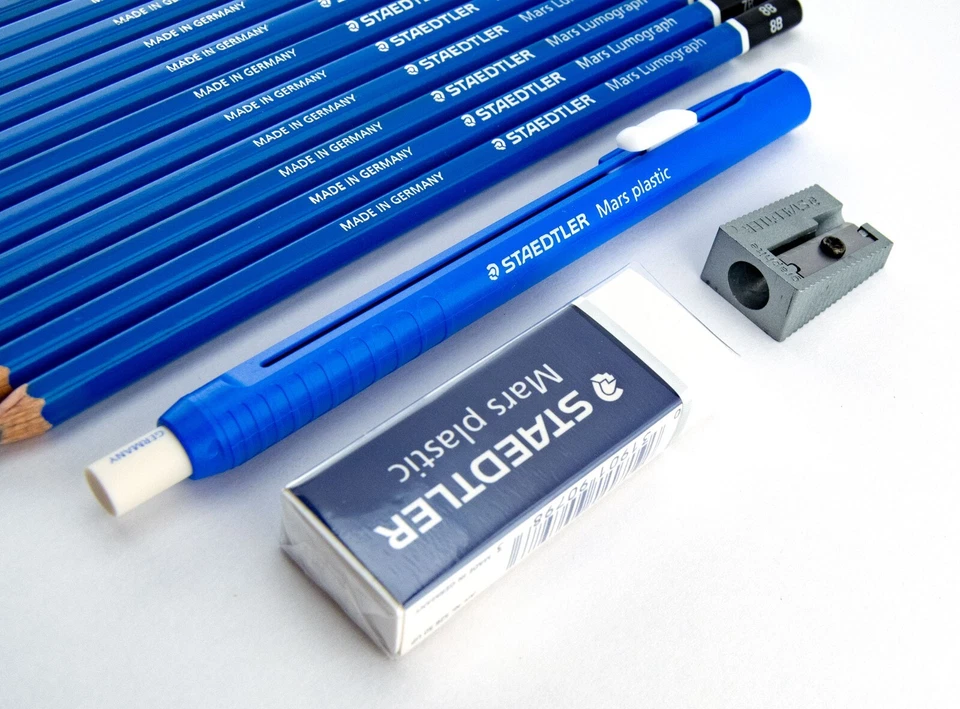 Staedtler Mars Lumograph 100 Pencils Lot Asst Hardness Sharpener Eraser Holder - Image 3 of 4