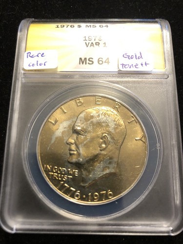 1976 Type 1 MS64 Eisenhower Dollar *Rare Deep Gold Toning* (1975 Strike) P.Q. - 第 1/7 張圖片