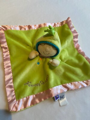 MANHATTAN TOY Sweet Pea Lovey Green Pink Trim security blanket plush
