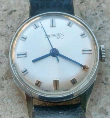 EBERHARD - FINE VINTAGE ROUND WATCH -MANUAL  - ALL STAINLESS. STEEL - SWISS 