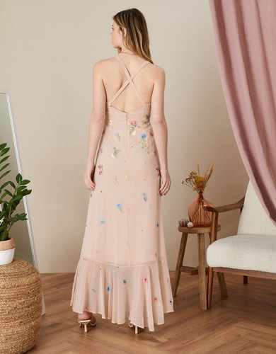 Monsoon Abigail Embroidered Frill Maxi Dress Nude UK 8 New RRP £170 BNWT - Picture 15 of 24
