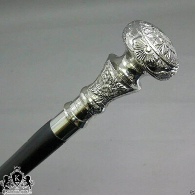 Designer  Walking Cane Wooden Walking Stick Silver Brass Handle Knob Gift